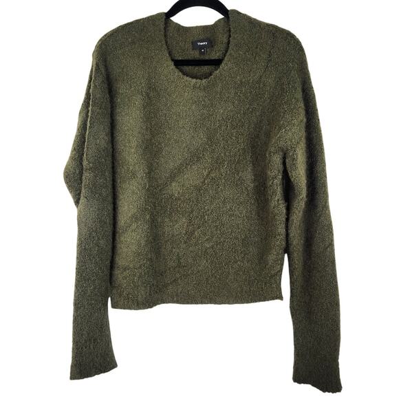 Theory Green Pullover Soft Scruffy Sweater Women's Medium Merino Wool Camel Hair - Picture 1 of 10